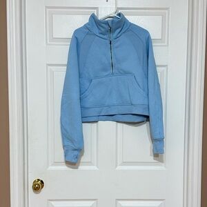 Cropped Half-Zip Pullover Sweatshirt in Light Blue